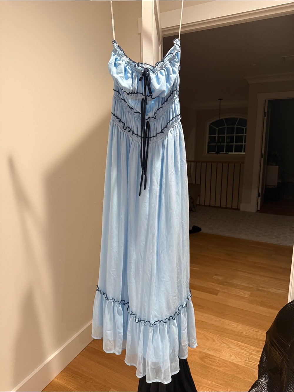 Light Blue Maxi Dress with Black Trim